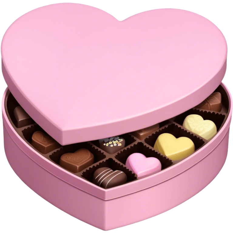 Pastel pink heart shaped box with chocolates in it emoji