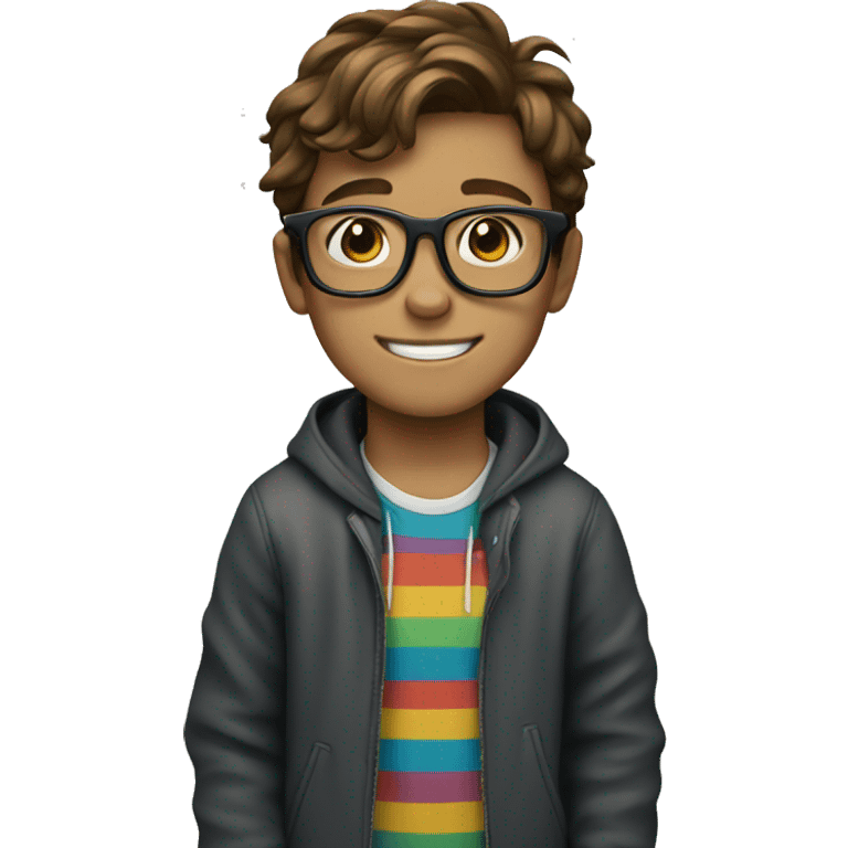 A brown-haired boy with glasses and a skateboard emoji