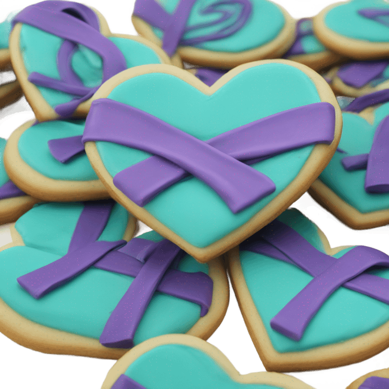 Purple and dteal Suicide awareness ribbon on heart cookie emoji