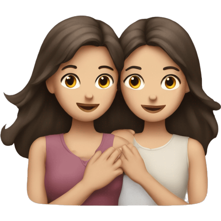 two brunette girls hugging emoji