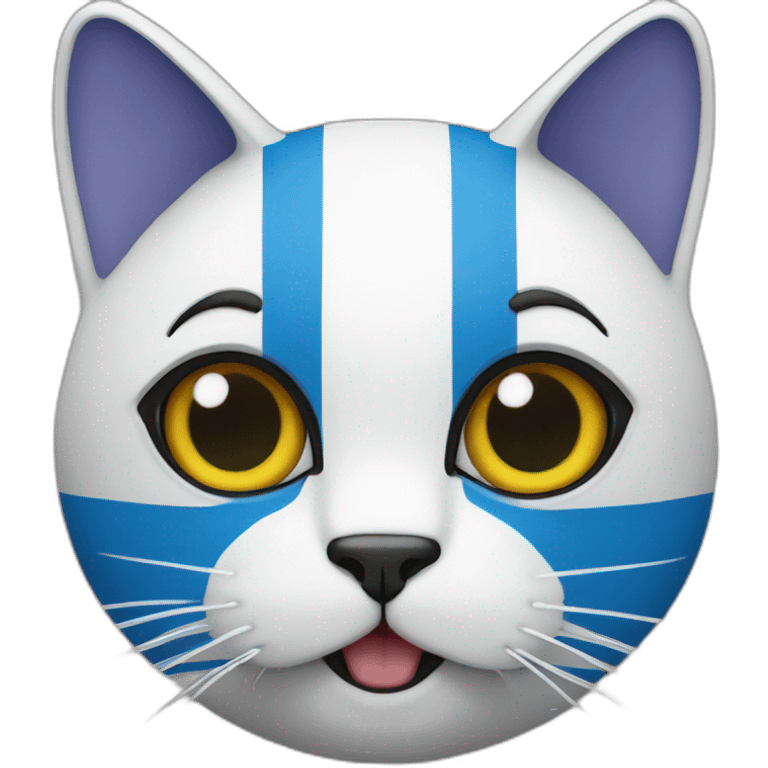 a 3d face of a cat with a guatemalan flag as a background emoji