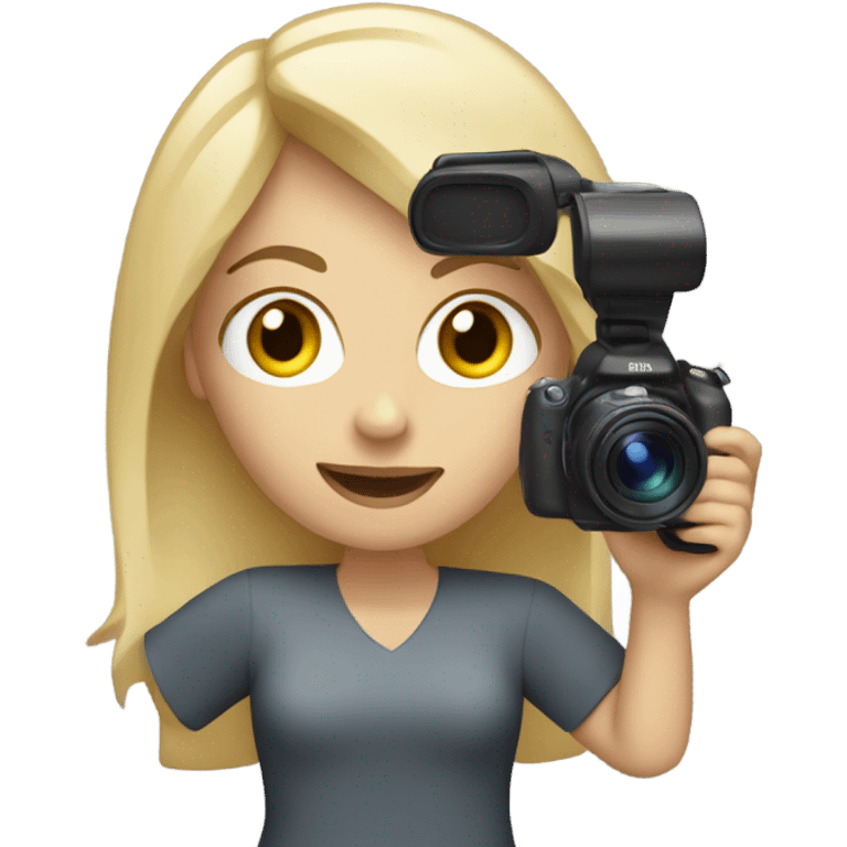 White chic woman with blond hair  holding a vlog camera emoji