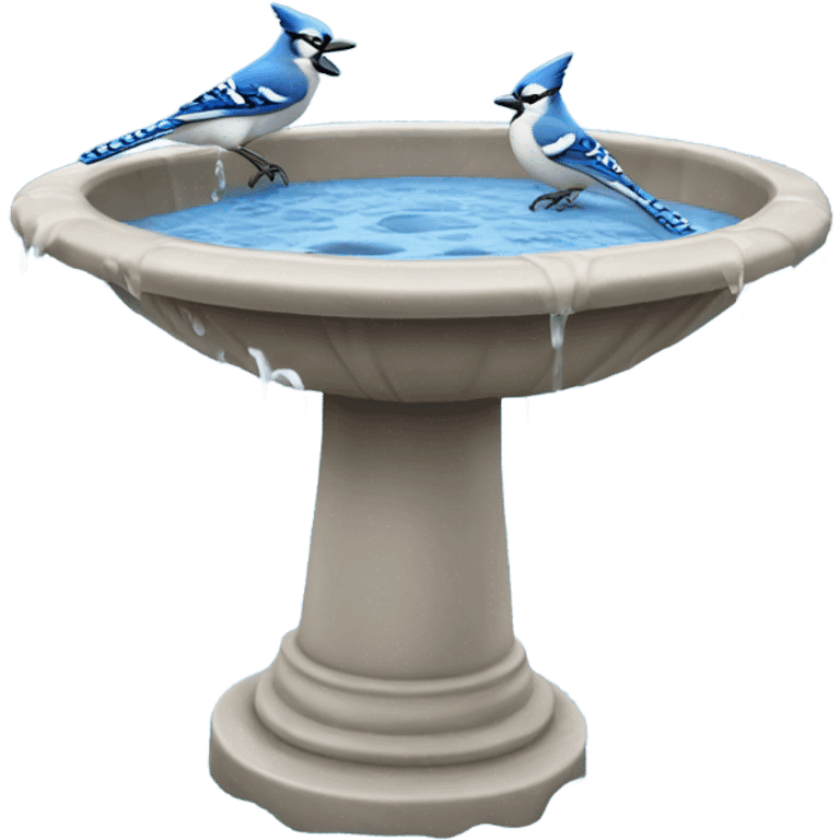 birdbath with blue jays splashing in water  emoji