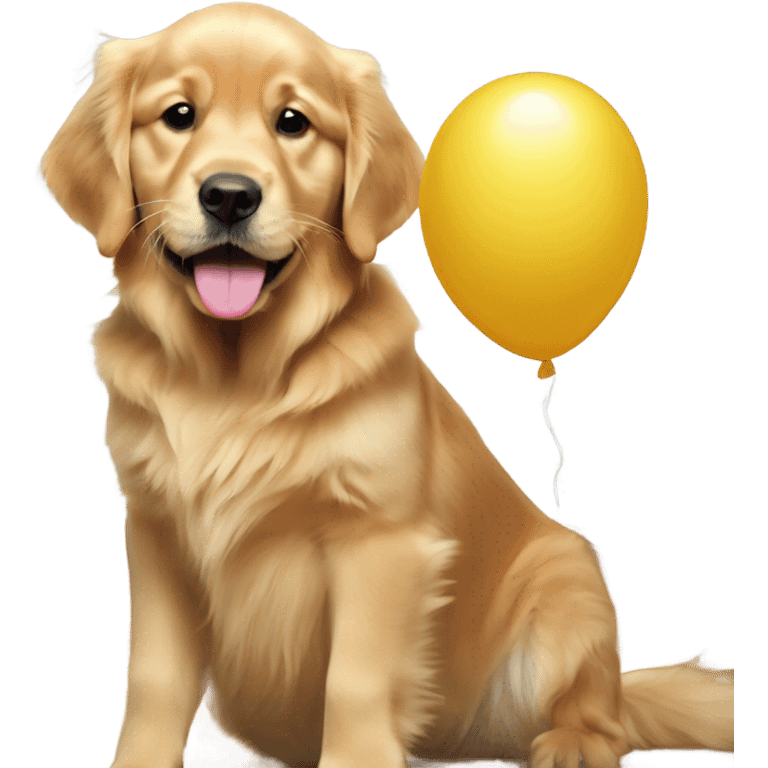 Golden retriever with baby balloon in mouth emoji