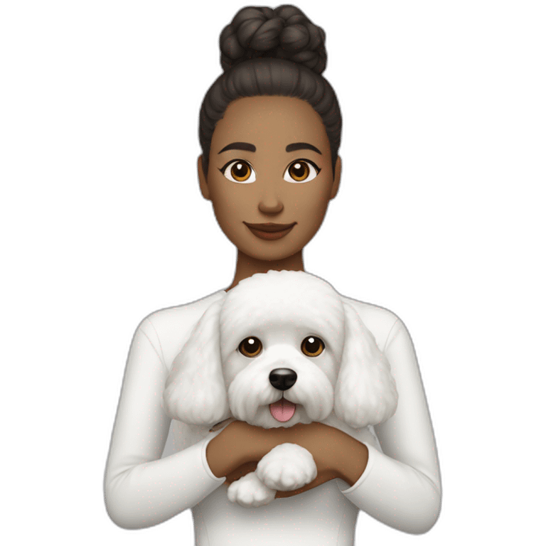 mujer pelo largo y perro bichon blanco emoji