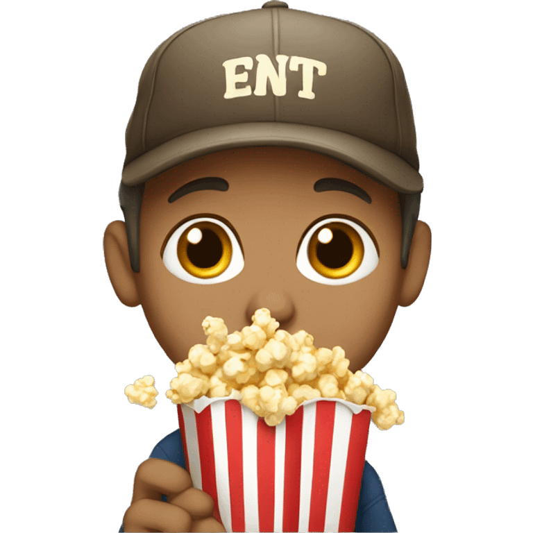 a boy with a cap eating popcorn emoji