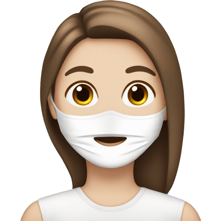 white girl with brown hair wearing a white face mask emoji