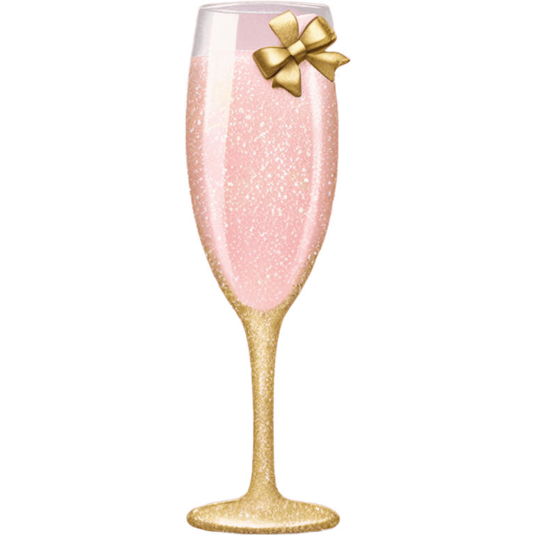 Light Pink glitter champagne glass with gold bow emoji