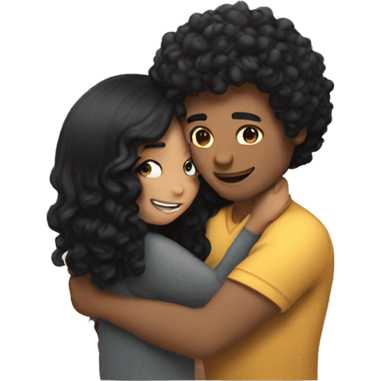 Man with brown curly hair hugs a girl with long black hair emoji