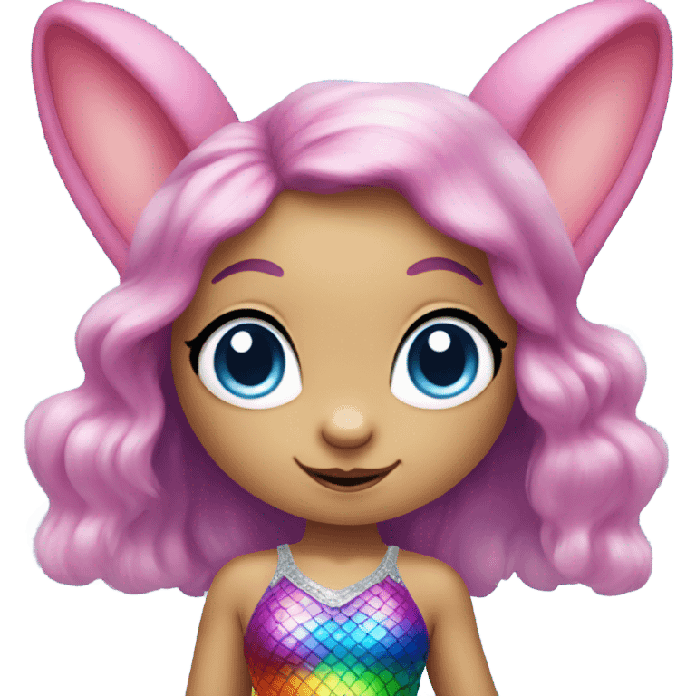 rainbow bunny with big blue eyes wearing rainbow mermaid costume  emoji