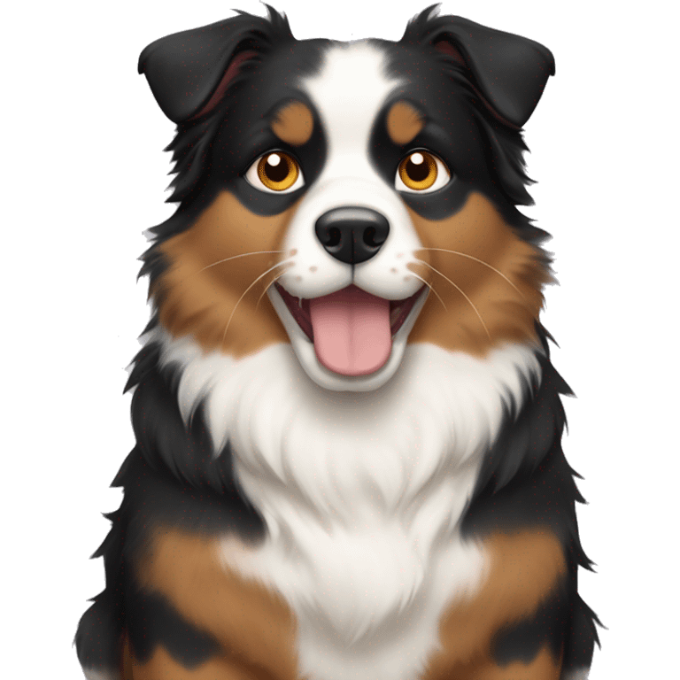 Fat calico cat with a black Australian shepherd  emoji