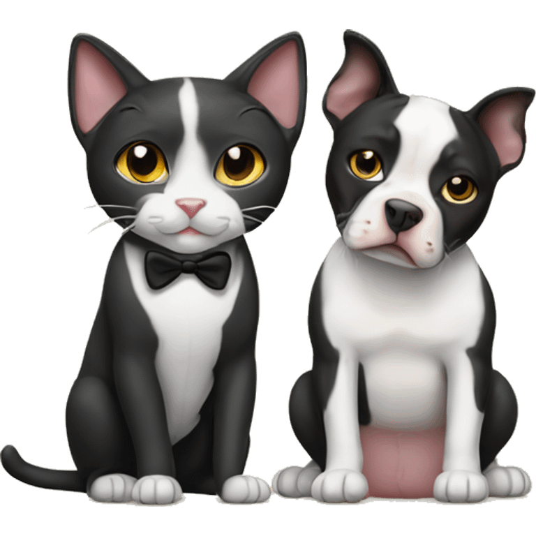 Tuxedo cat with pit bull dog emoji