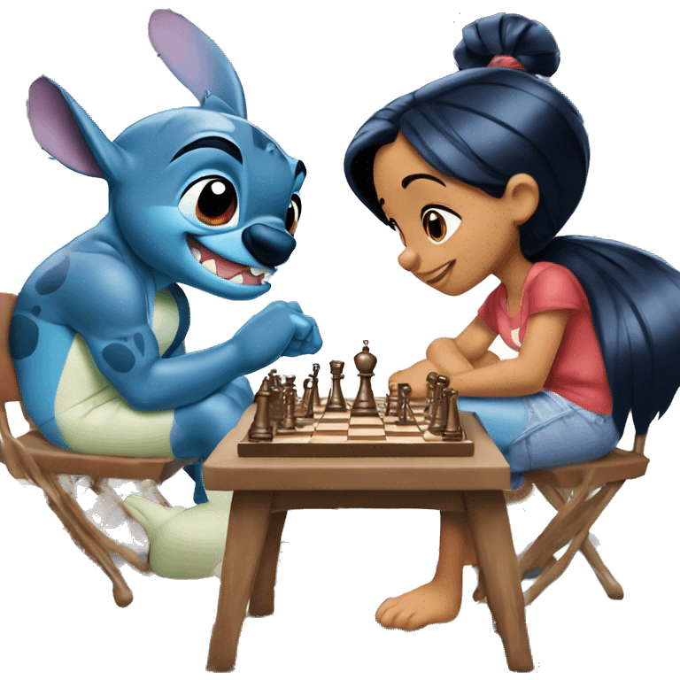 Lilo and Stitch playing chess from cartoon Lilo & Stitch  emoji