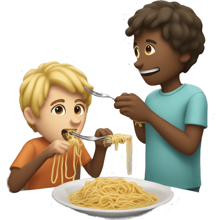 Boy eating spaghetti with someone else’s hand emoji