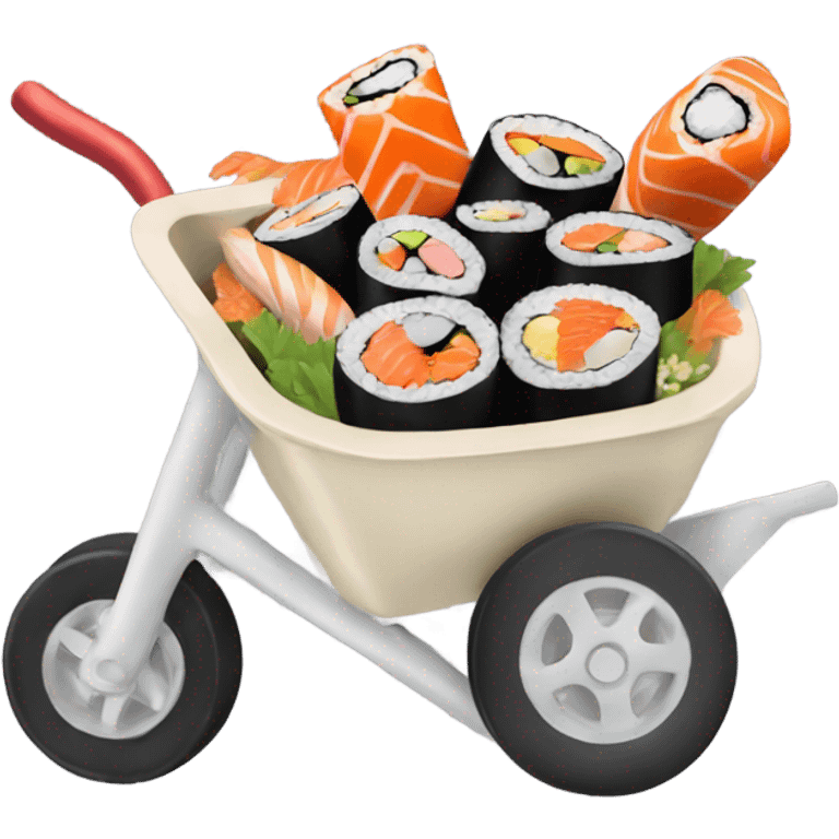 A wheelbarrow overflowing with sushi emoji