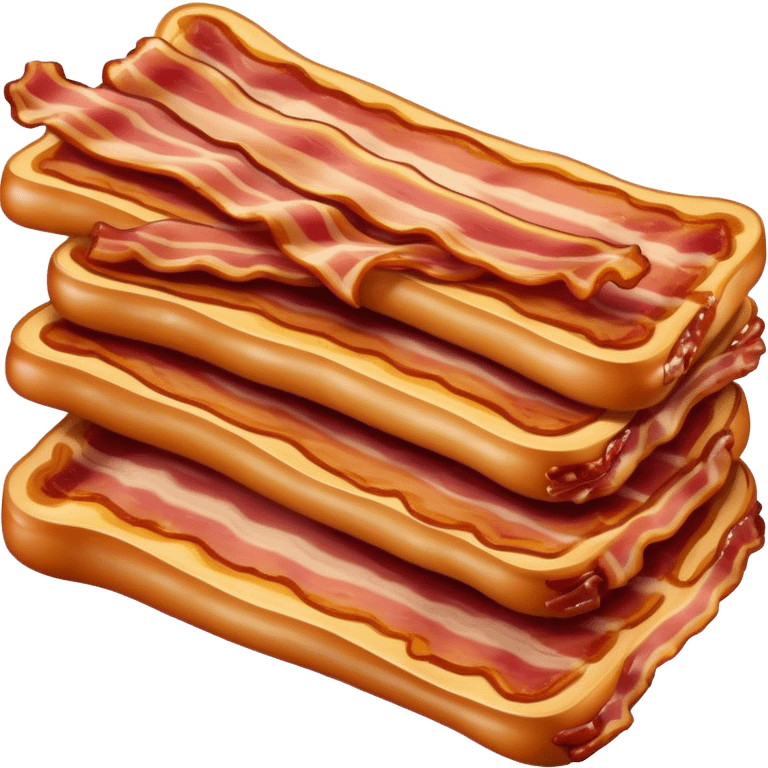 Cinematic crispy sizzling bacon, slightly curled, golden-brown with a perfect crunch, glistening with rich flavor, deep warm tones, served on a breakfast plate, comforting and indulgent. emoji