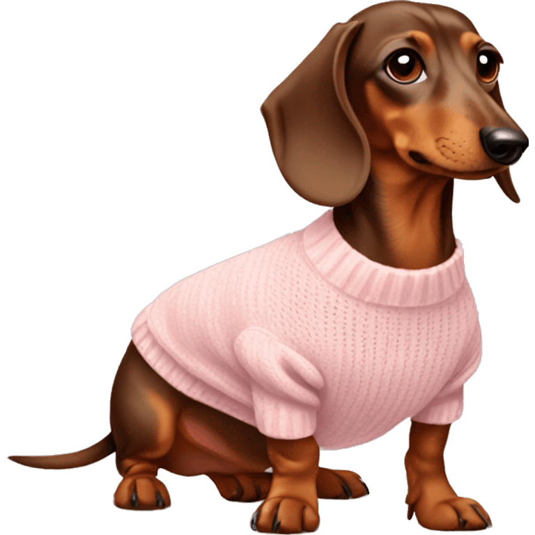 Brown and tan Dachshund wearing a light pink sweater emoji