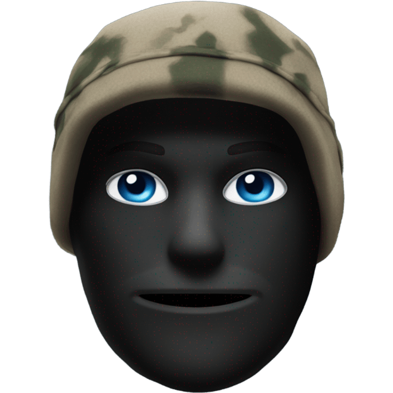 White male, call of duty black mask, camo tactical gear, combat boots, black beanie, blue eyes emoji