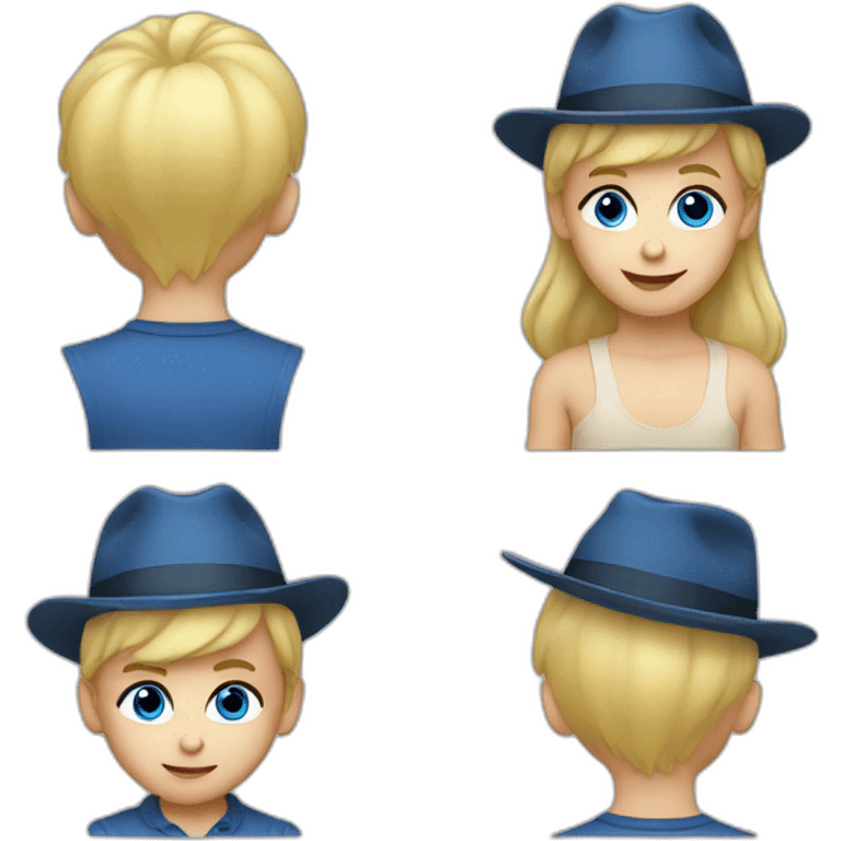 male baby with blonde hair and big blue eyes with a fedora emoji