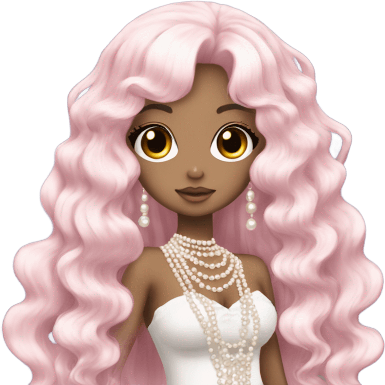 mermaid hime gyaru girl, dark hair, with pearls emoji