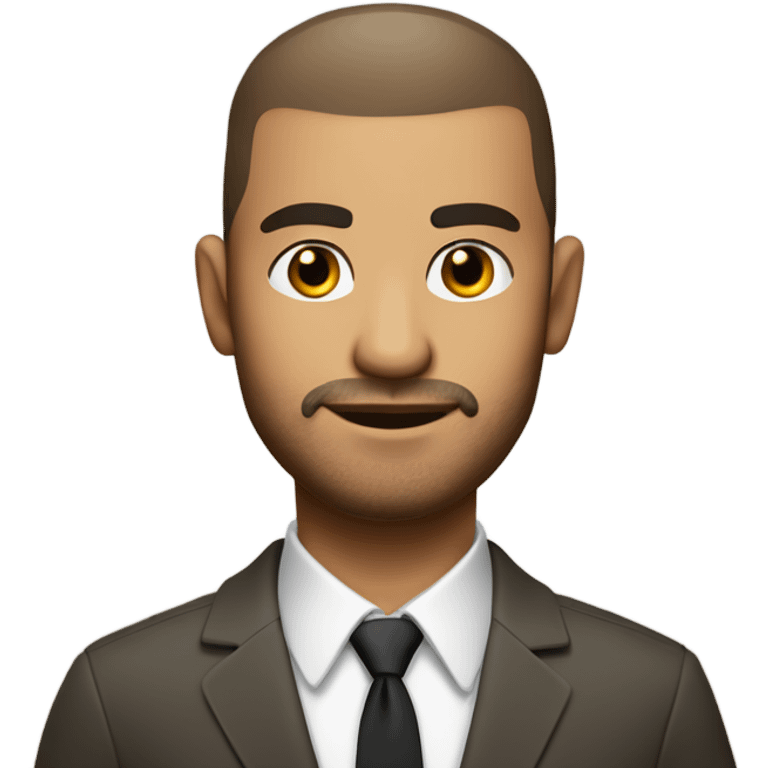 olive skin man, with brown buzz cut and a stubbled beard, with a smart business man outfit on. portrait. emoji