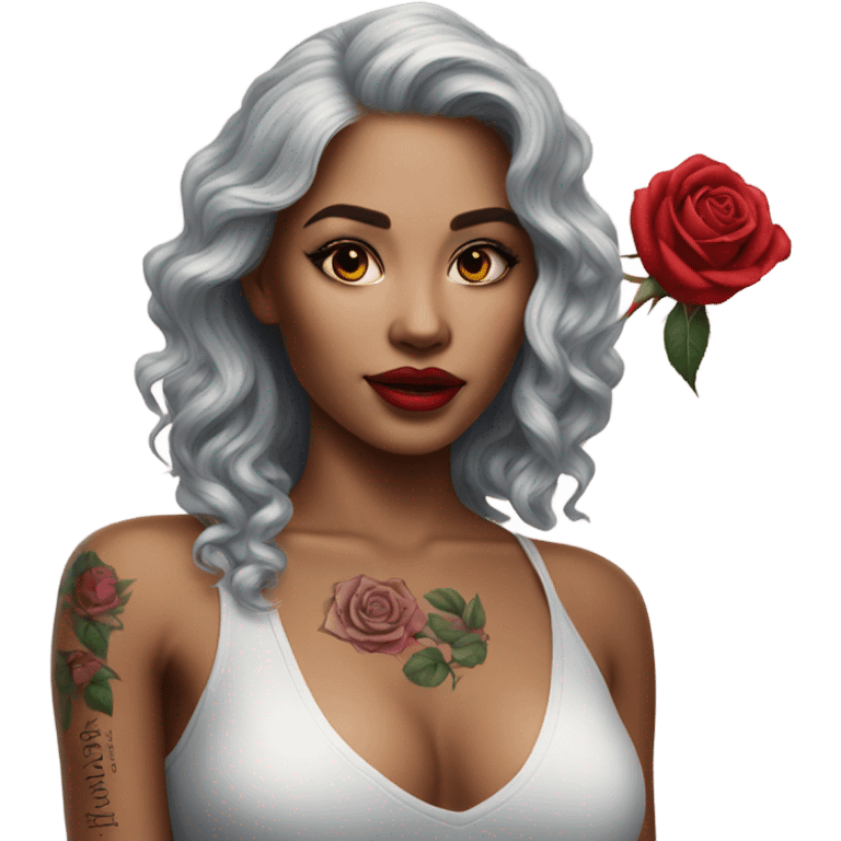 Hyper Realistic beautiful woman model with a small rose tattoo emoji