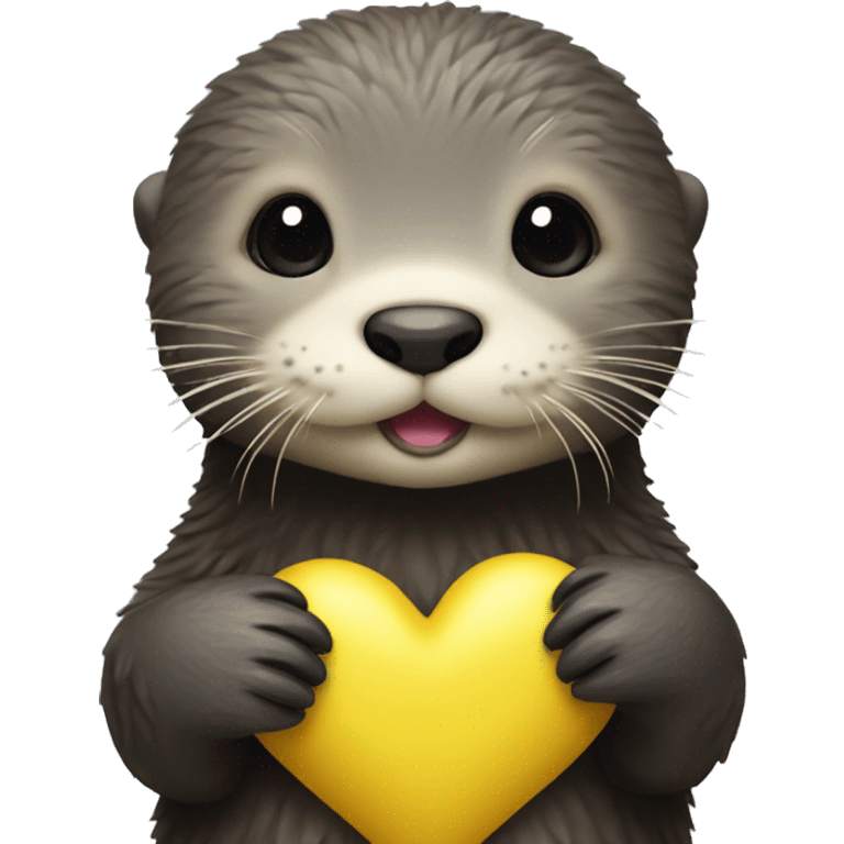 Baby sea otter with yellow heart in its paws emoji