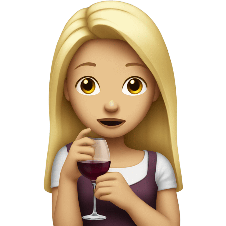 Crying blonde girl with wine glass emoji