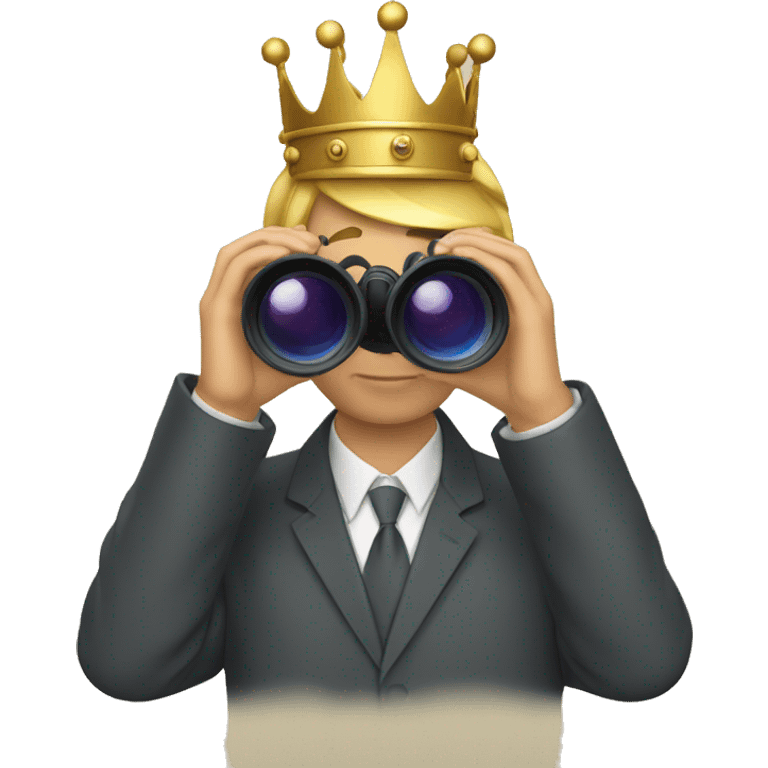 a man holding and looking through binoculars with crown emoji