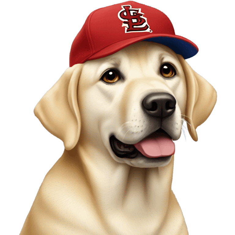 Yellow lab wearing a St. Louis cardinal hat emoji