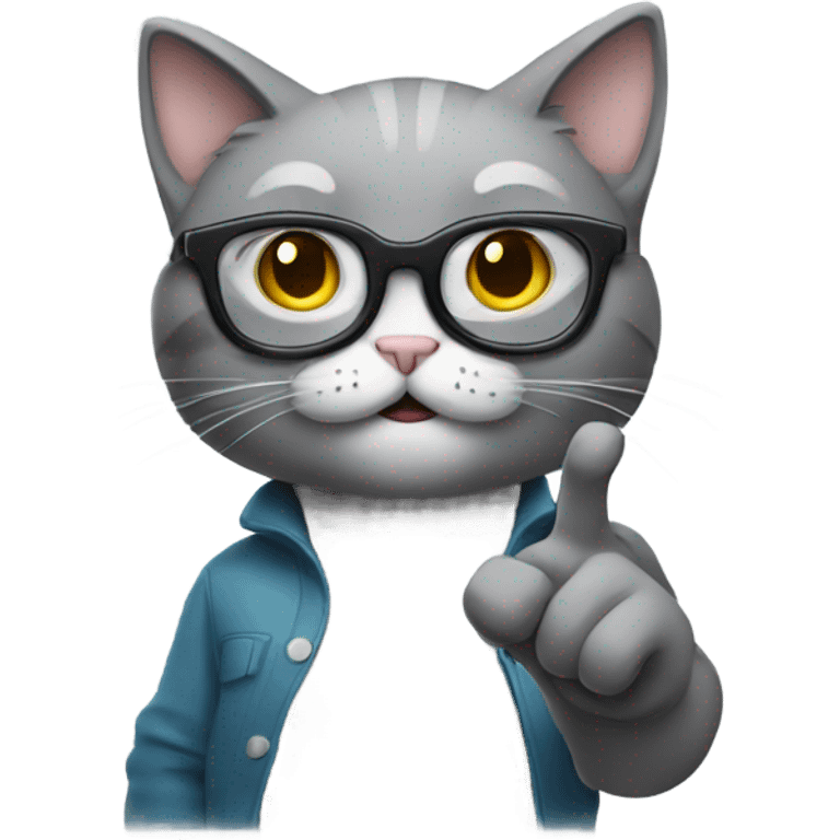 nerdy grey cat lifting index finger  emoji