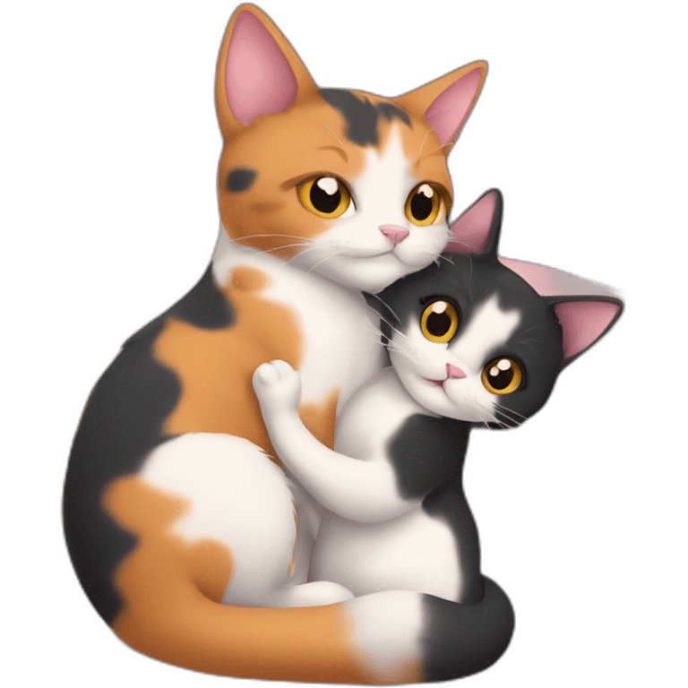 calico cat hugging kurzhaar cat emoji