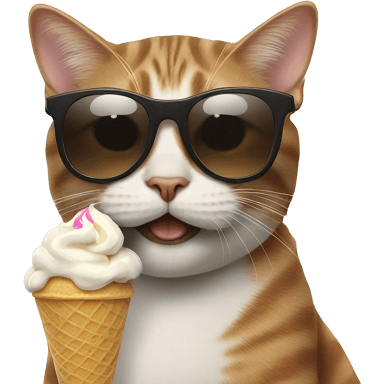 Cat with sunglasses eating ice cream emoji