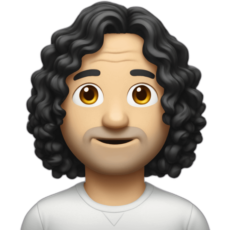 tim robinson with shoulder length curly black hair, wide triangular shape emoji