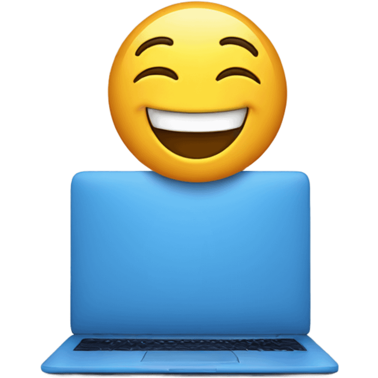 A blue laptop laughing emoji