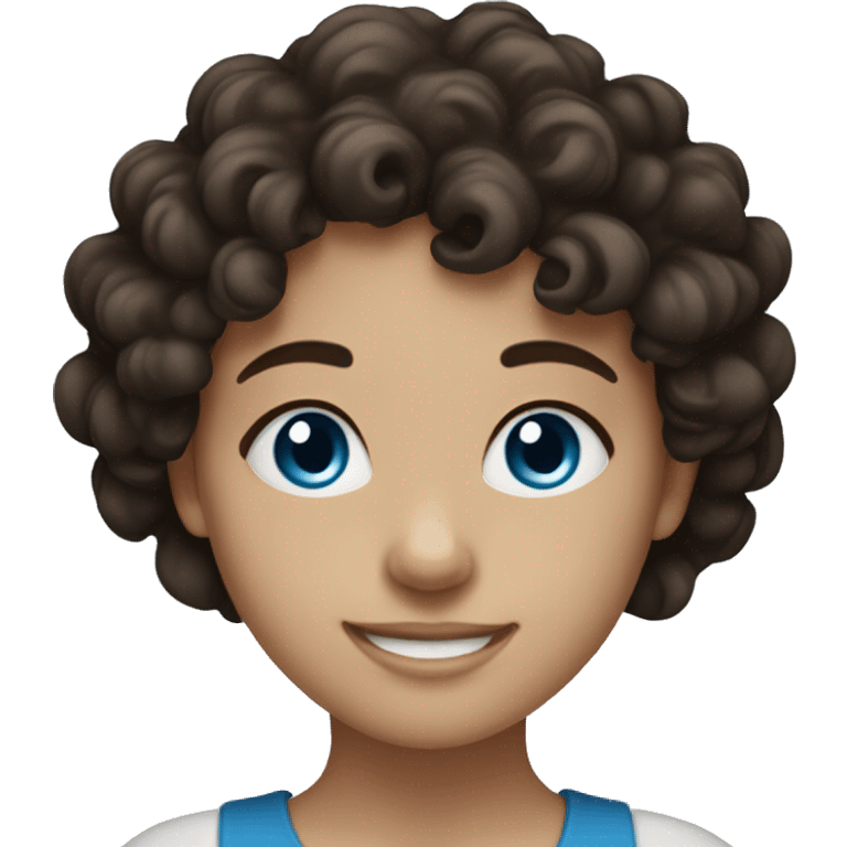 smiling girl with dark brown curly hair and blue eyes emoji