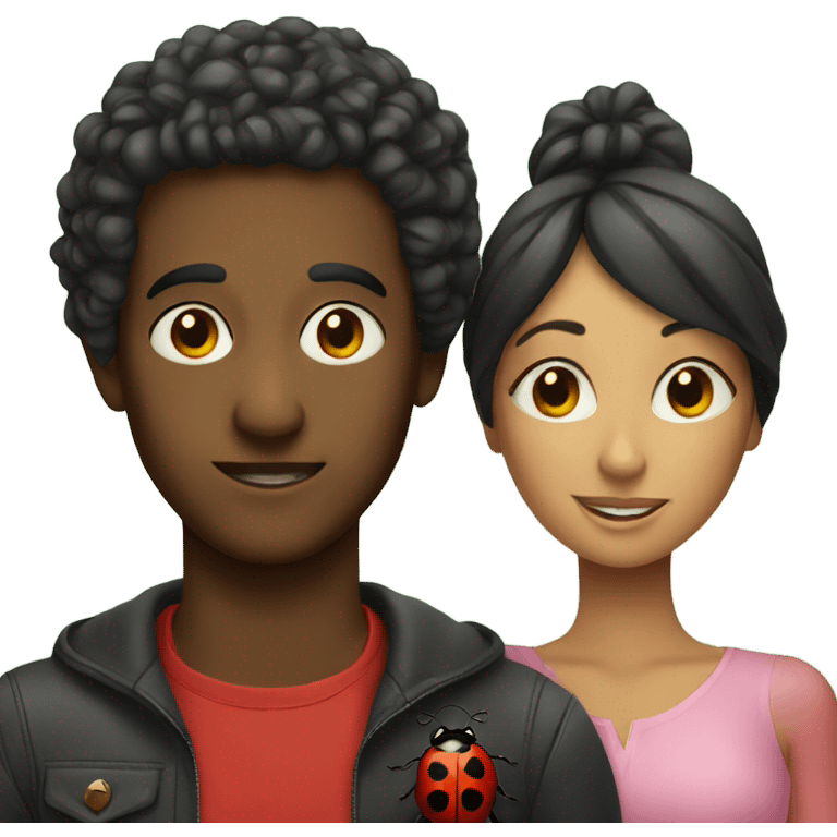 Mixed couple and a lady bug emoji