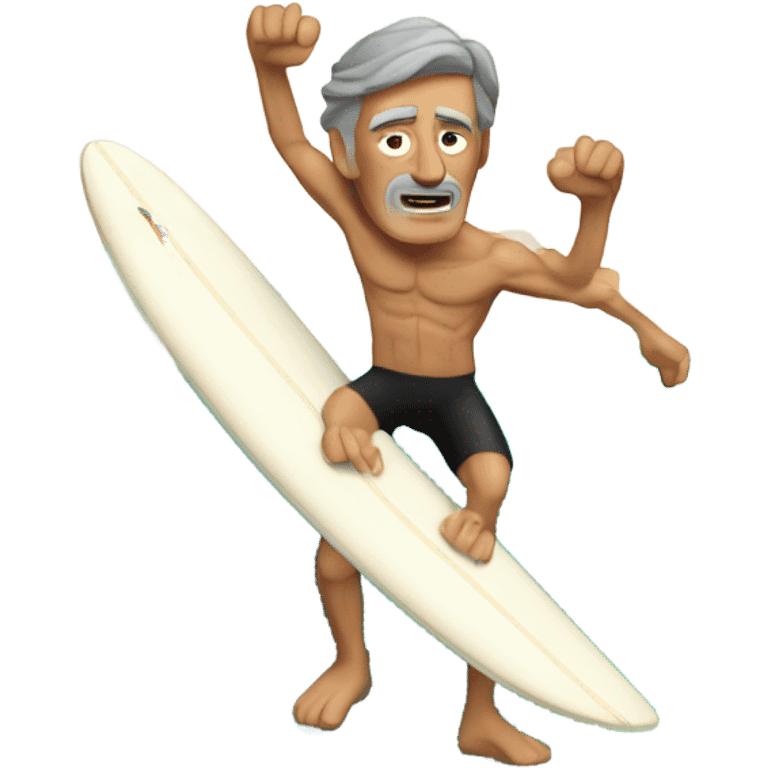 Dark haired old guy surfing in Mexico emoji