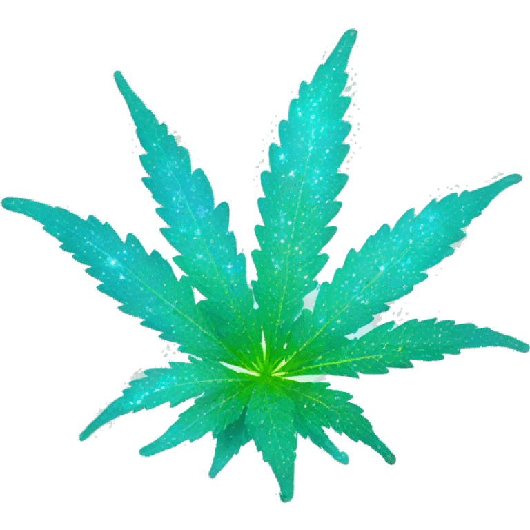 Sparkling holographic cyan Hemp 420 plant growing  emoji