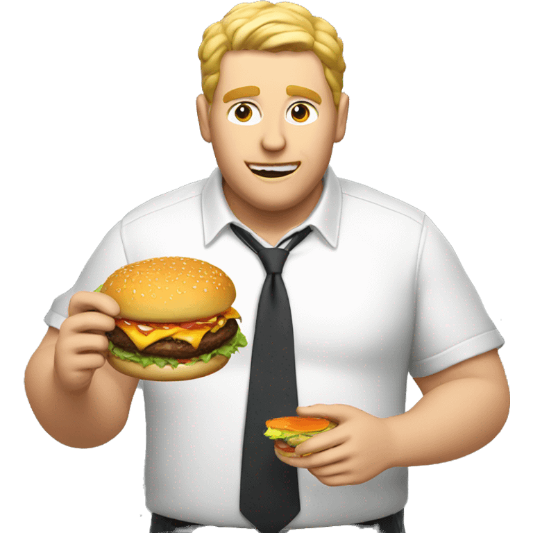 Big white dude eating a burger and gaming emoji