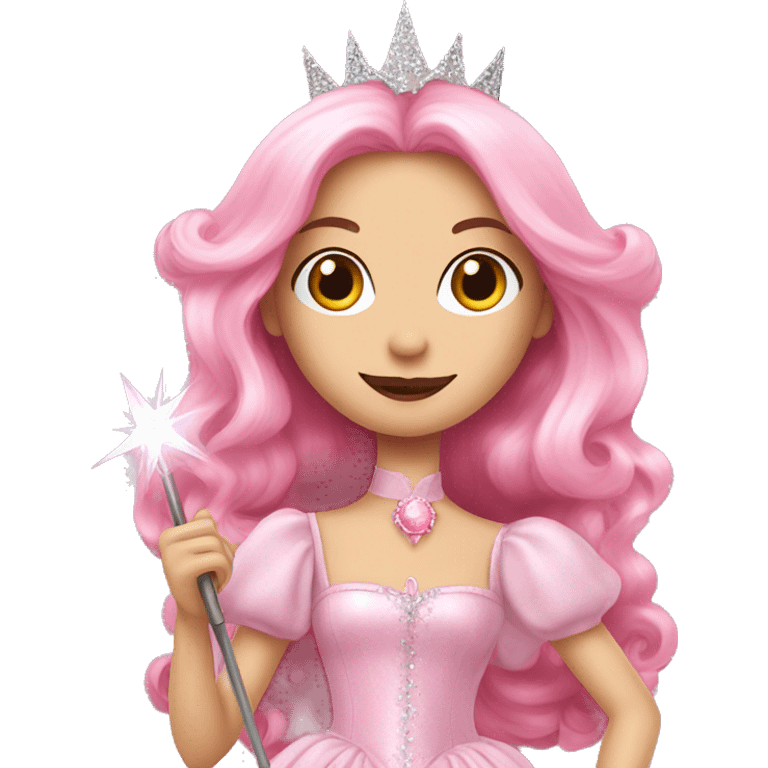 Glinda the good witch with wand in pink straight hair emoji