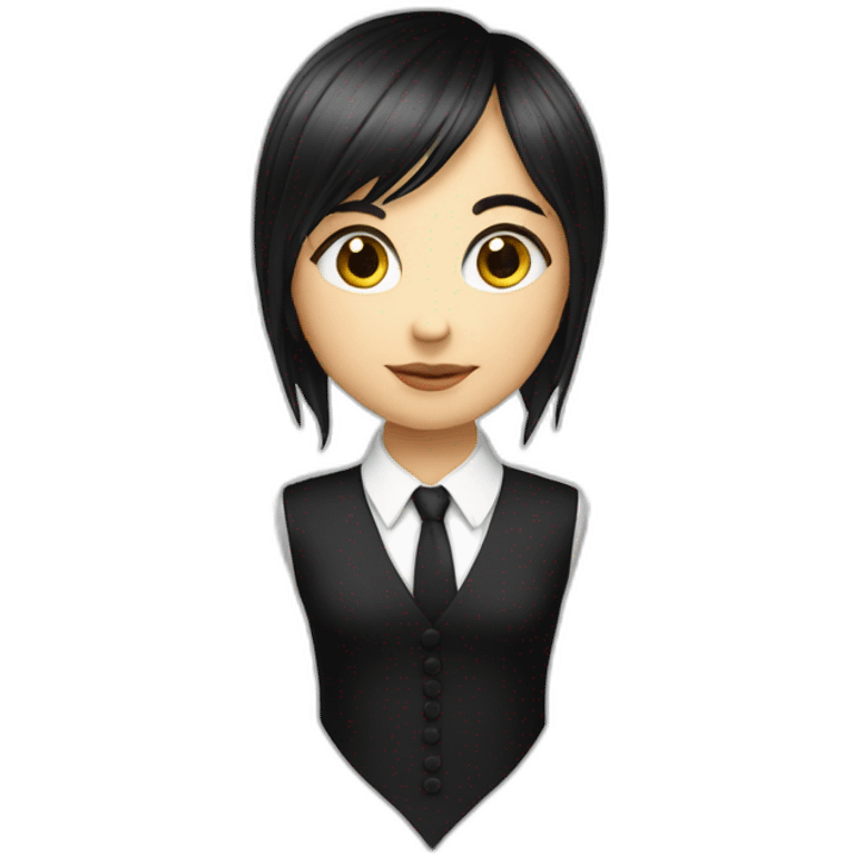 white female bangs black straight hair white shirt black tie emoji