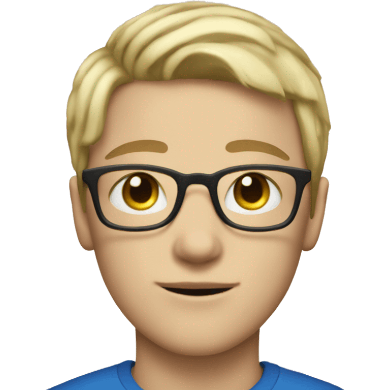 Blonde teen boy with medium short hair and middle Part,blue eyes, round Glasses emoji