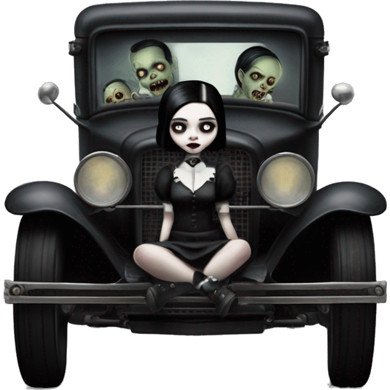 zombie gothic Wednesday Addams creepy, 1929 ford pickup, hot rod  emoji