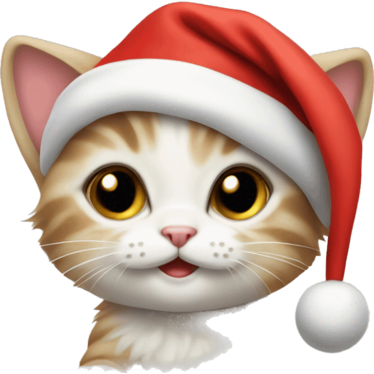 Tiny adorable kitten wearing a Santa hat emoji