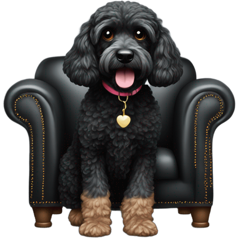 Cockerpoo sat on black sofa emoji