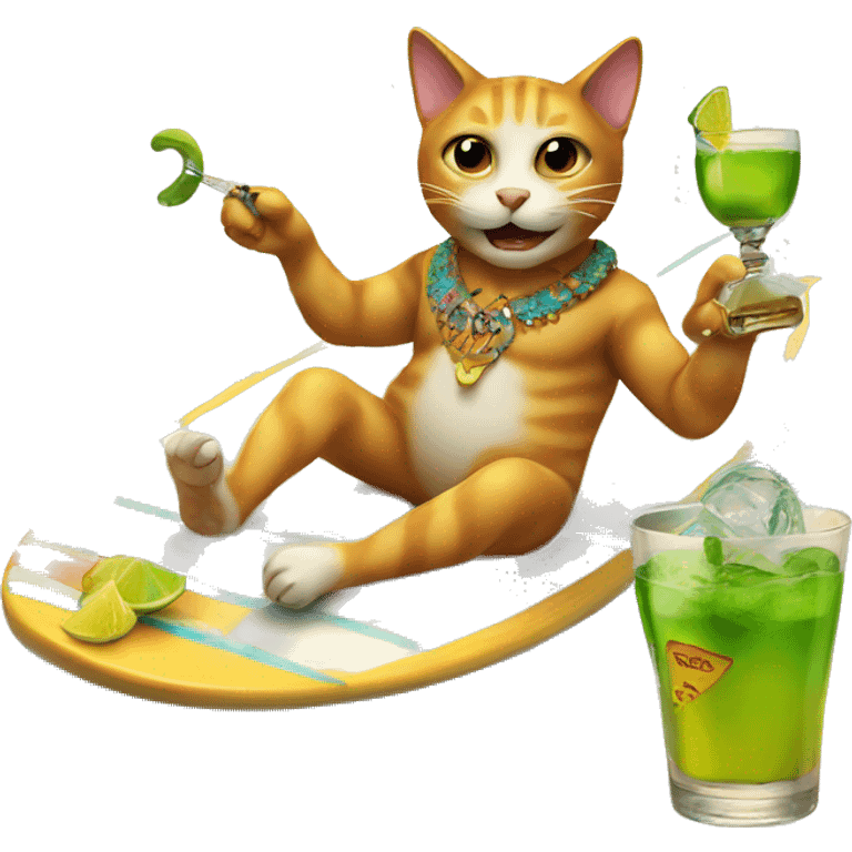 Cat on surfboard taking a tequila shot emoji