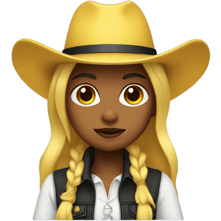 girl with black cowboy hat, default yellow skin emoji