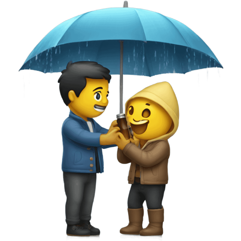 friends playing with a bottle ship in the rain emoji