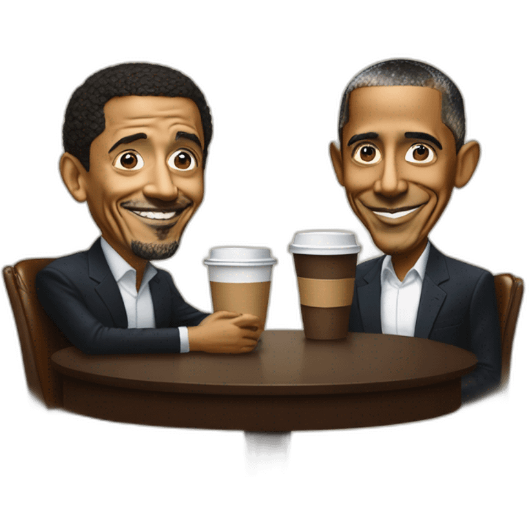 Barack obama with Cyril Hanouna around a coffee emoji